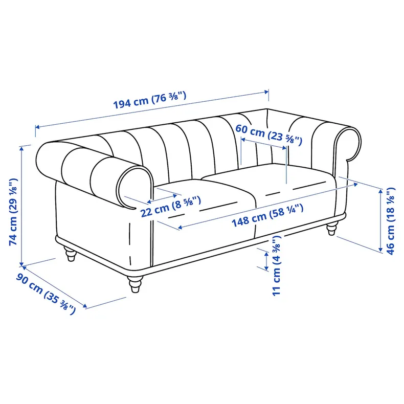 IKEA VISKAFORS ВИСКАФОРС, 2-местный диван, Lejde anthracite / birch 394.432.09 фото №8