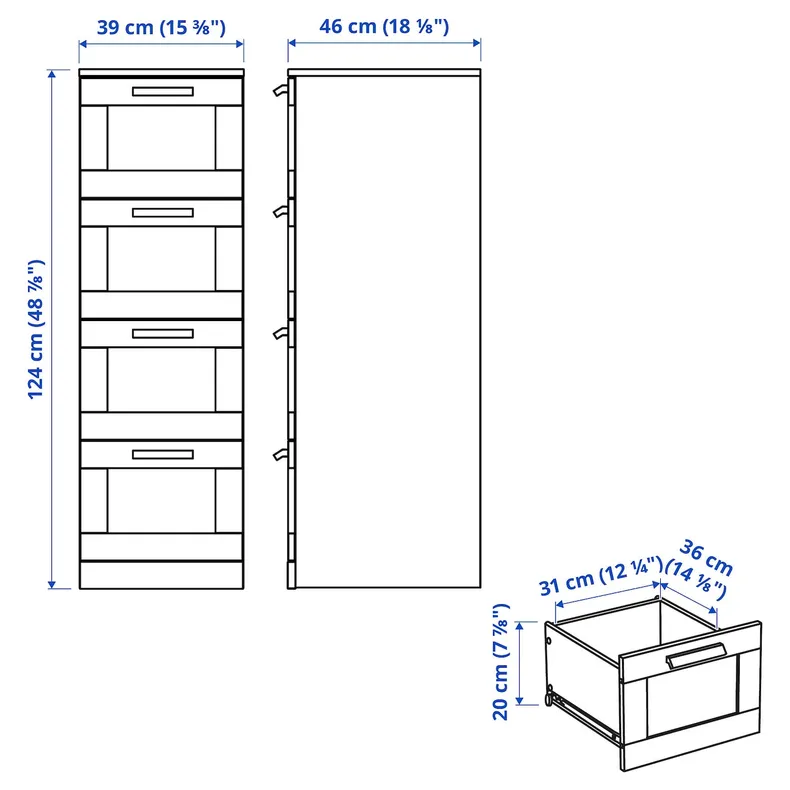 IKEA BRIMNES БРИМНЭС, комод с 4 ящиками, белое / матовое стекло, 39x124 см 403.920.44 фото №5