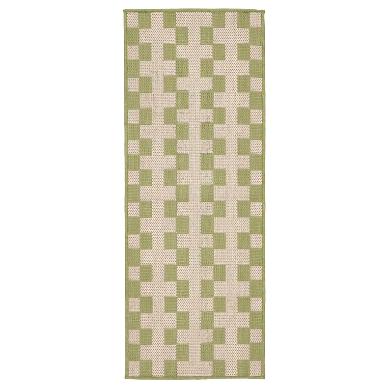 IKEA GÅNGSTIG ГОНГСТИГ, кухонная коврик, Плоское плетение зеленого / кремового цвета, 45x120 см 605.781.40 фото №1