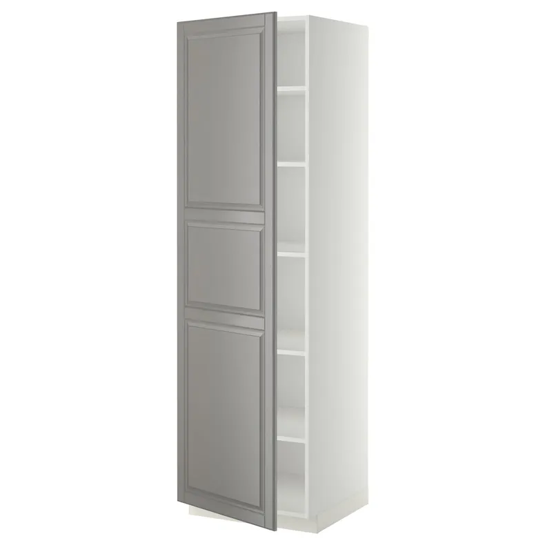 IKEA METOD МЕТОД, высокий шкаф с полками, белый / бодбинский серый, 60x60x200 см 094.630.72 фото №1