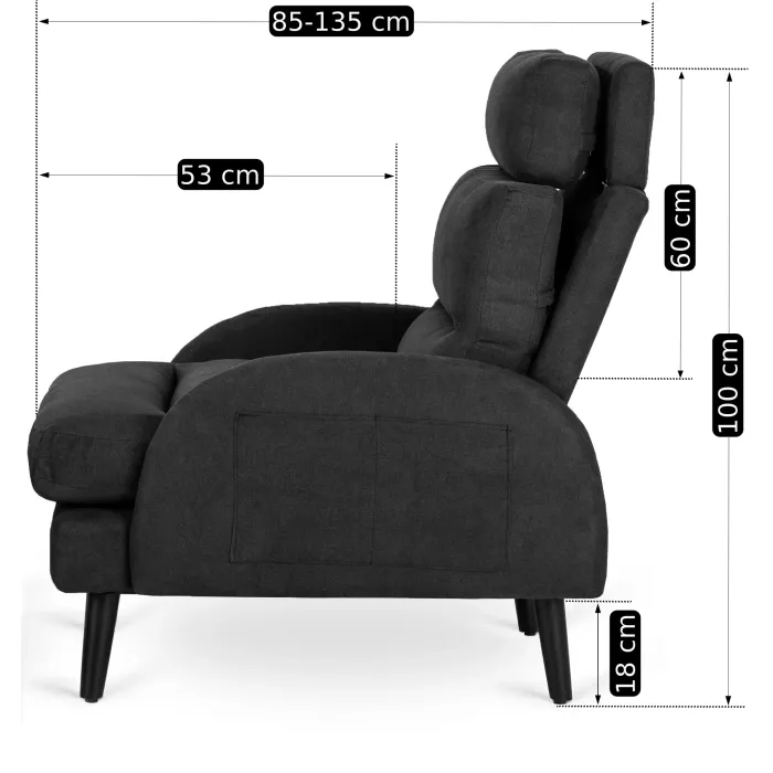 Кресло мягкое с подставкой для ног MEBEL ELITE HENRY, ткань: черный фото №16