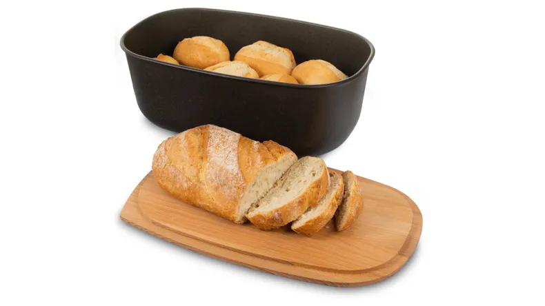 BRW Хлібник з дерев'яною дошкою 39x24x15.5см чорний 091306 фото №2