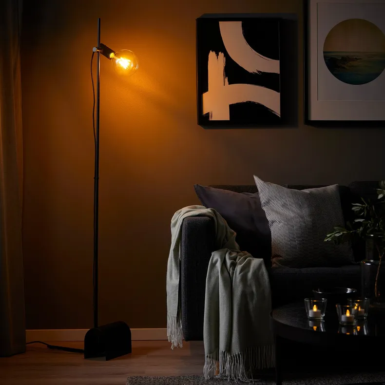 IKEA HÅRSLINGA ХОРСЛІНГА / LUNNOM ЛУННОМ, торшер із лампою, чорне / прозоре скло 795.137.90 фото №3