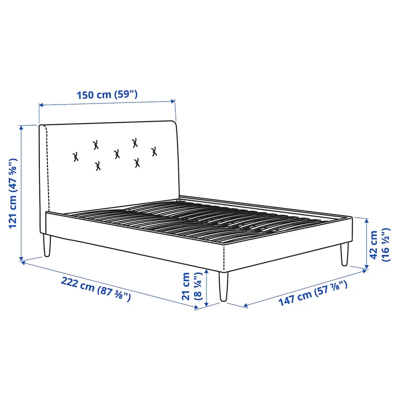 IKEA IDANÄS ІДАНЕС, каркас ліжка з оббивкою, Нагген бежевий, 140x200 см 605.880.64 фото №10