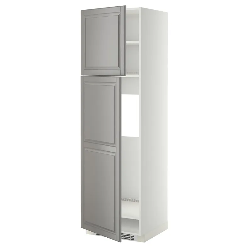 IKEA METOD МЕТОД, высокий шкаф д / холодильника / 2дверцы, белый / бодбинский серый, 60x60x200 см 894.673.49 фото №1