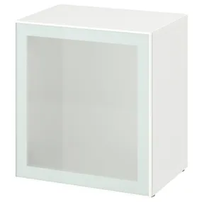 IKEA BESTÅ БЕСТО, стеллаж со стеклянн дверью, белое стекловик / белое / светло-зеленое матовое стекло, 60x42x64 см 994.891.24 фото