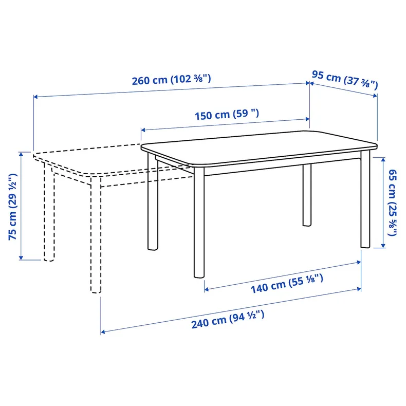 IKEA STRANDTORP СТРАНДТОРП / ODGER ОДГЕР, стіл+4 стільці, коричневий / антрацит, 150 / 205 / 260x95 см 193.886.47 фото №4