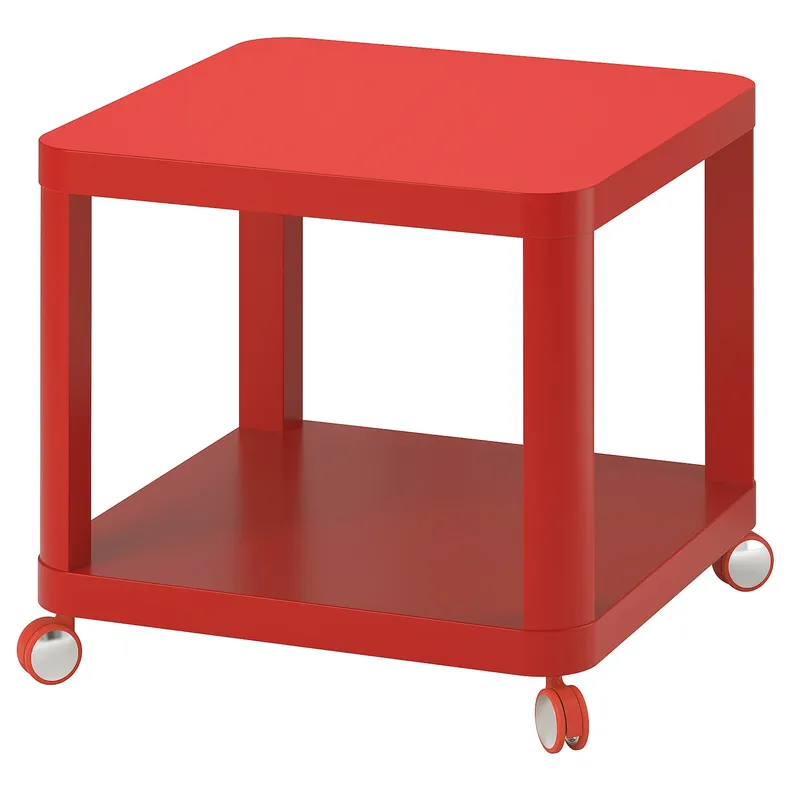 IKEA TINGBY ТІНГБЮ, столик журнальний на коліщатах, червоний, 50x50 см 804.574.39 фото №1