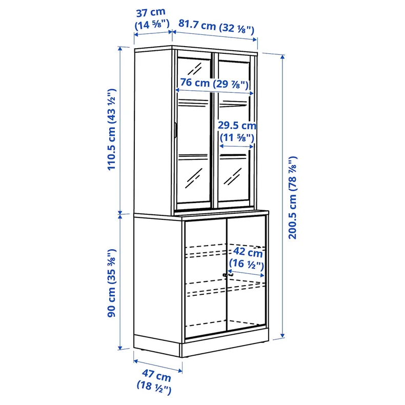 IKEA TONSTAD ТОНСТАД, комбинация с раздвижными дверьми, дуб окл / прозрачное стекло, 82x47x201 см 395.150.55 фото №3