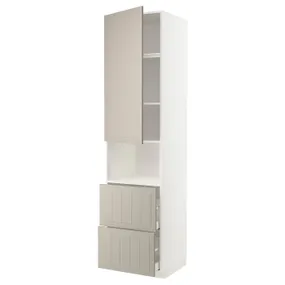 IKEA METOD МЕТОД / MAXIMERA МАКСІМЕРА, висока шафа для мікрох печі, 2 шухл, білий / стенсундський бежевий, 60x60x240 см 594.553.43 фото