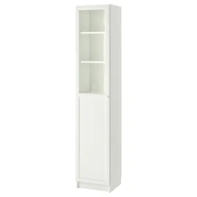 IKEA BILLY БІЛЛІ / OXBERG ОКСБЕРГ, стелаж панель/скляні дверцята, білий/скло, 40x42x202 см 893.988.41 фото