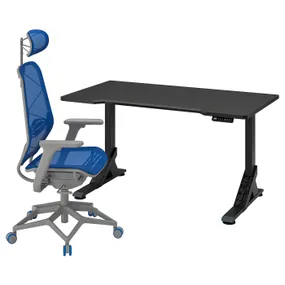 IKEA UPPSPEL УППСПЕЛ / STYRSPEL СТЮРСПЕЛЬ, геймерський стіл та крісло, чорно-синій / світло-сірий, 140x80 см 294.914.08 фото
