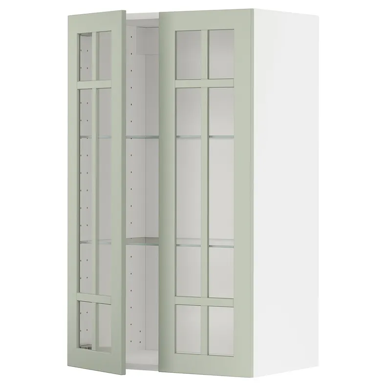 IKEA METOD МЕТОД, навесной шкаф / полки / 2стеклян двери, белый / светло-зеленый, 60x100 см 094.872.90 фото №1