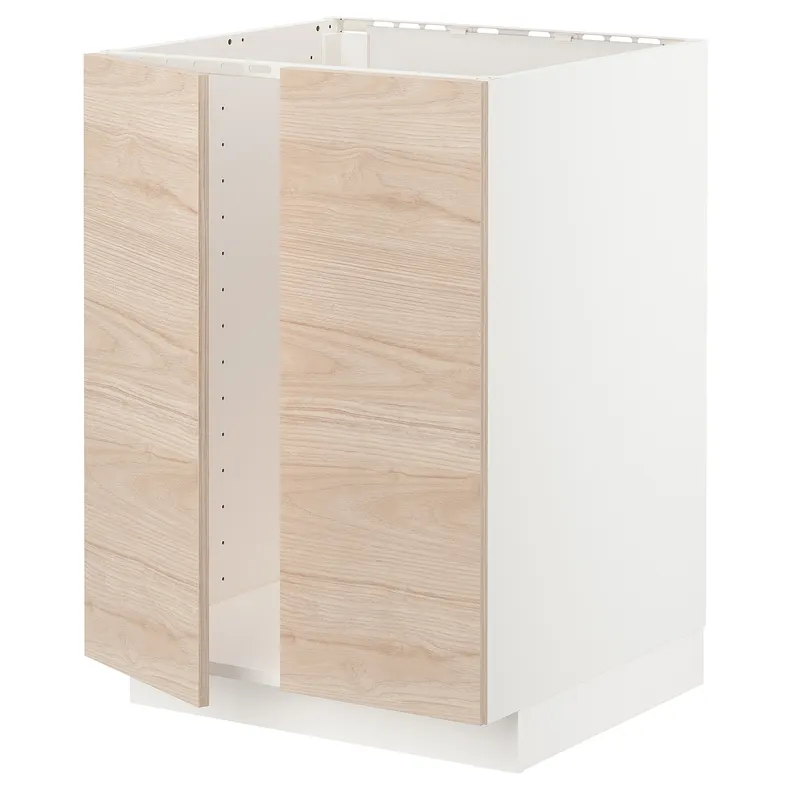 IKEA METOD МЕТОД, підлогова шафа для мийки+2 дверцят, білий / АСКЕРСУНД під світлий ясен, 60x60 см 794.693.77 фото №1
