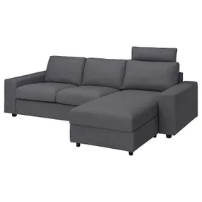 IKEA VIMLE ВІМЛЕ, 3-місний диван із кушеткою, з узголів'ям з широкими підлокітниками / ГУННАРЕД класичний сірий 694.012.98 фото