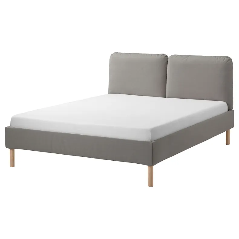 IKEA SAGESUND САГЕСУНД, каркас кровати с обивкой, Коричневый цвет / Лёнсет, 160x200 см 194.965.00 фото №1