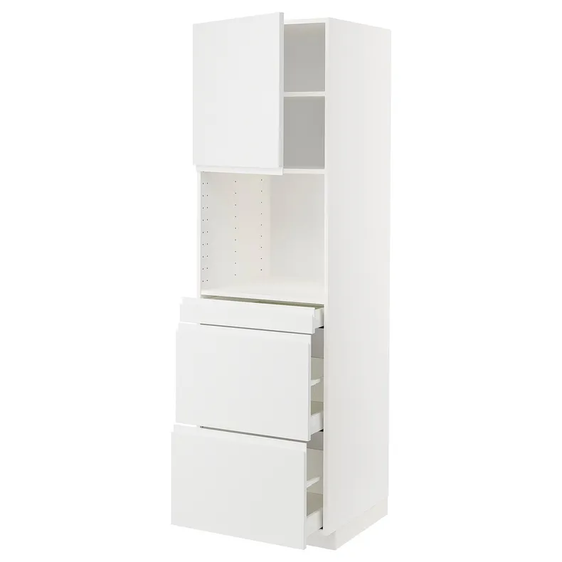IKEA METOD МЕТОД / MAXIMERA МАКСИМЕРА, высокий шкаф д / СВЧ / дверца / 3ящика, белый / Воксторп матовый белый, 60x60x200 см 594.637.29 фото №1