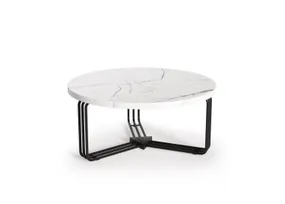 Журнальний стіл круглий HALMAR ANTICA, 80x80 см, стільниця - білий мармур, каркас - чорний фото