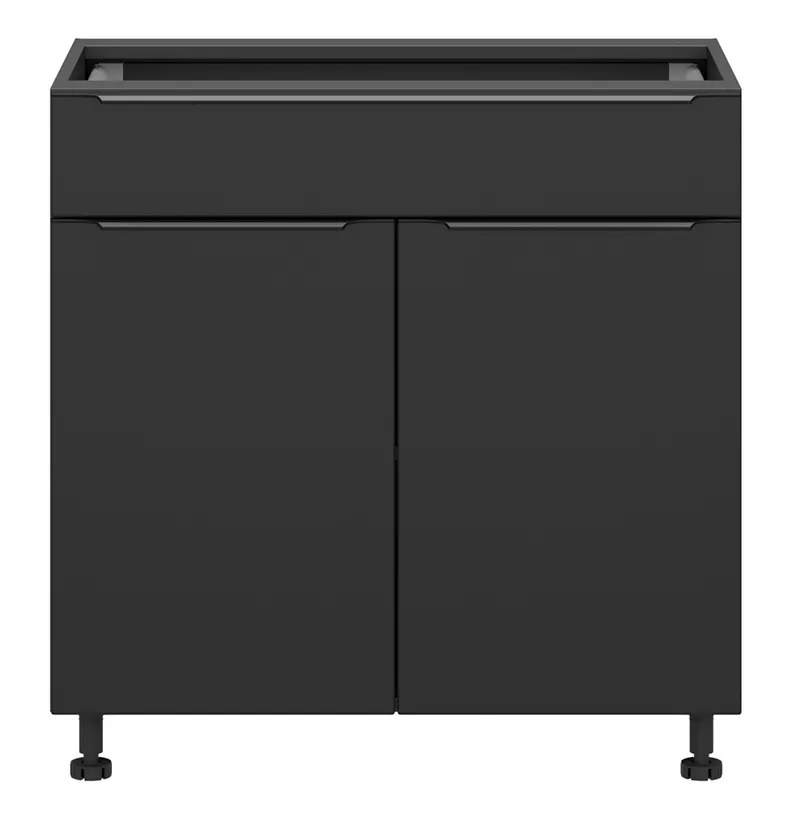 BRW Двухдверный кухонный шкаф Sole L6 80 см с ящиком с плавным закрыванием черный матовый, черный/черный матовый FM_D1S_80/82_L/P/STB-CA/CAM фото №1