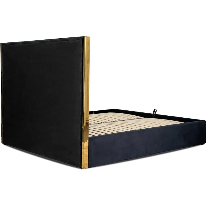 Кровать двуспальная бархатная MEBEL ELITE EMILIO Velvet, 160x200 см, Черный фото №12