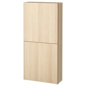 IKEA BESTÅ БЕСТО, навесной шкаф с 2 дверями, Дуб беленый / Лапвикен дуб беленый, 60x22x128 см 794.219.60 фото