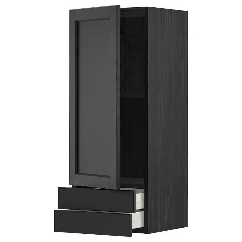 IKEA METOD МЕТОД / MAXIMERA МАКСИМЕРА, навесной шкаф с дверцей / 2 ящика, черный / Лерхиттан с черными пятнами, 40x100 см 394.644.52 фото №1