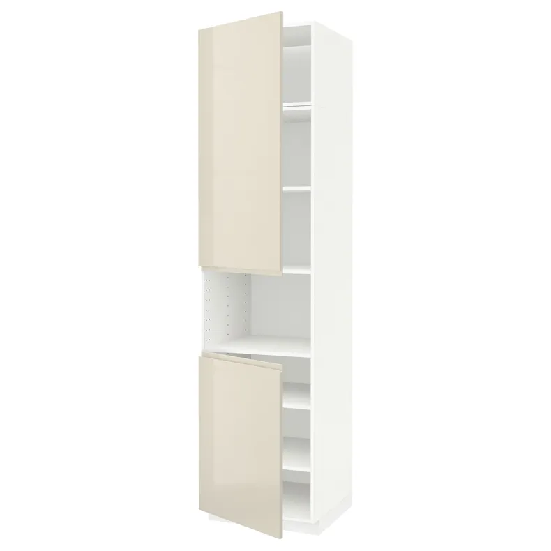 IKEA METOD МЕТОД, вис шафа д / мікрохв печі / 2 двер / пол, білий / Voxtorp високий глянець світло-бежевий, 60x60x240 см 994.649.01 фото №1