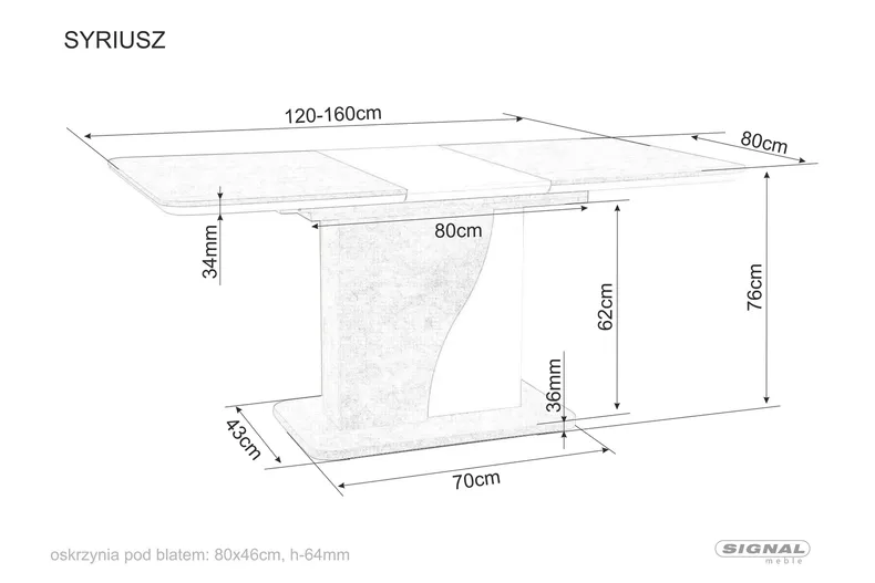 Стіл кухонний SIGNAL SIRIUS IN, білий матовий / ефект бетону, 80x120 фото №2