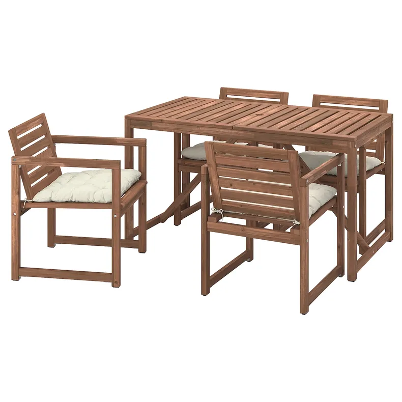 IKEA NÄMMARÖ НЕММАРЕ, стіл+4 крісла з підлокітн, вуличний, пляма світло-коричнева/куддарна бежева 695.447.25 фото №1