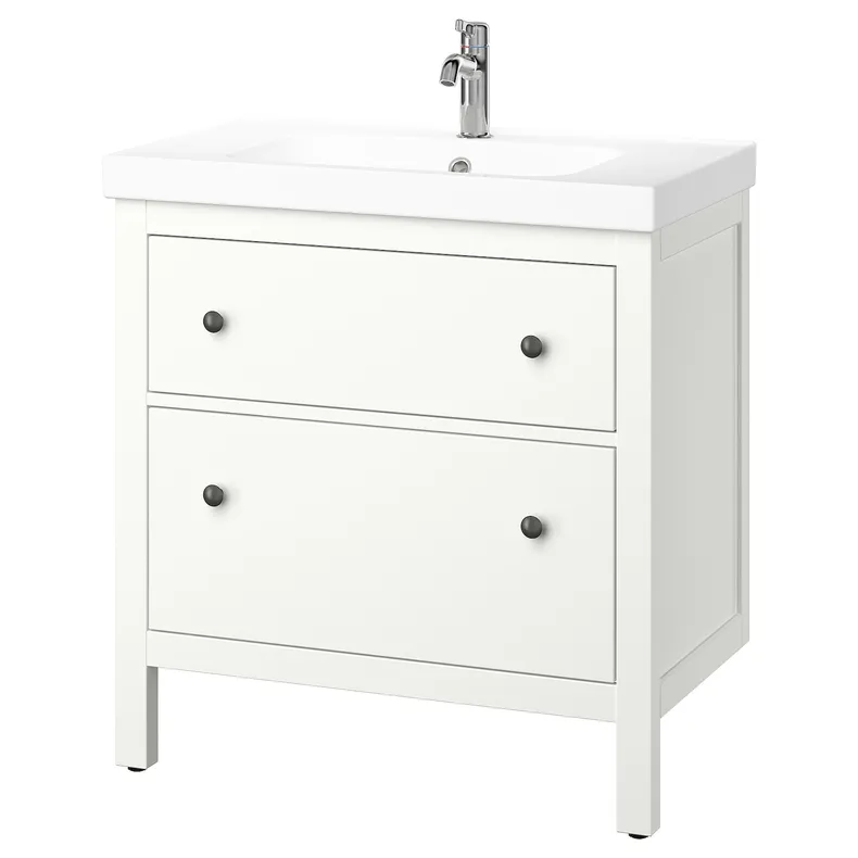 IKEA HEMNES ХЕМНЭС / ORRSJÖN ОРРШЁН, шкаф с ящиками / раковина / смеситель, белый, 82x49x89 см 695.467.91 фото №1