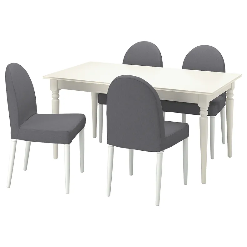 IKEA INGATORP ІНГАТОРП / DANDERYD ДАНДЕРЮД, стіл+4 стільці, білий білий / ВІССЛЕ сірий, 155 / 215 см 894.839.62 фото №1