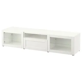 IKEA BESTÅ БЕСТО, тумба под ТВ, белая / Ханвикенское белое прозрачное стекло, 180x42x39 см 093.989.20 фото