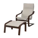 IKEA POÄNG ПОЕНГ, крісло та підставка для ніг, коричневий / КНІСА світло-бежевий 194.842.29 фото thumb №1
