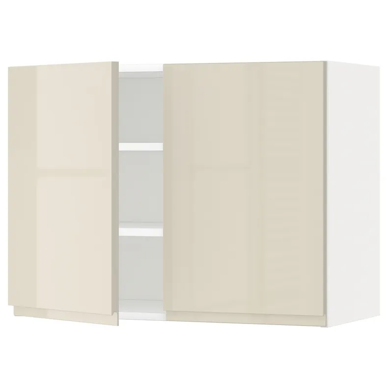 IKEA METOD МЕТОД, навесной шкаф с полками / 2дверцы, белый / светло-бежевый глянцевый Voxtorp, 80x60 см 394.684.50 фото №1