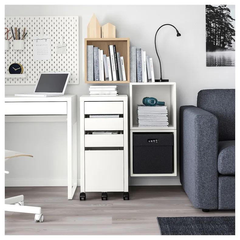IKEA EKET ЭКЕТ, комбинация настенных шкафов, дуб, окрашенный в белый цвет, 105x35x70 см 392.863.51 фото №4