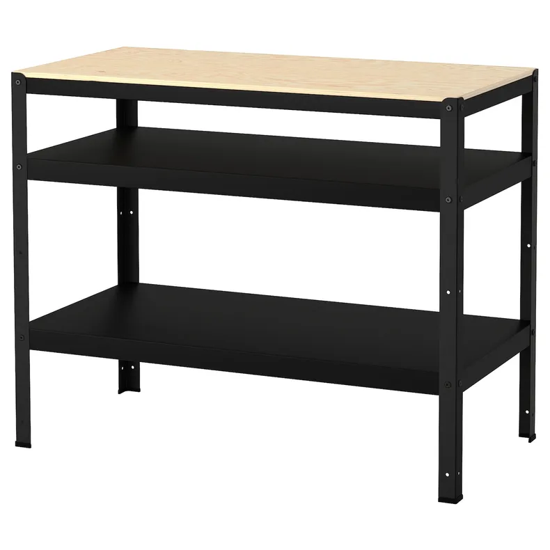 IKEA BROR БРОР, стіл робочий, чорна/соснова фанера, 110x55 см 303.332.86 фото №1