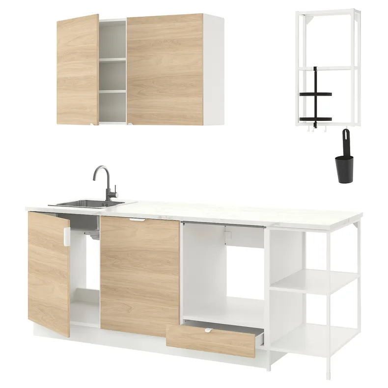 IKEA ENHET ЭНХЕТ, кухня, белый / имит. дуб, 223x63.5x222 см 093.377.43 фото №1