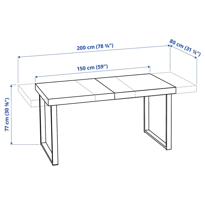IKEA TARSELE ТАРСЕЛЕ, розкладний стіл, чорний шпон / чорний, 150 / 200x80 см 605.499.30 фото №6