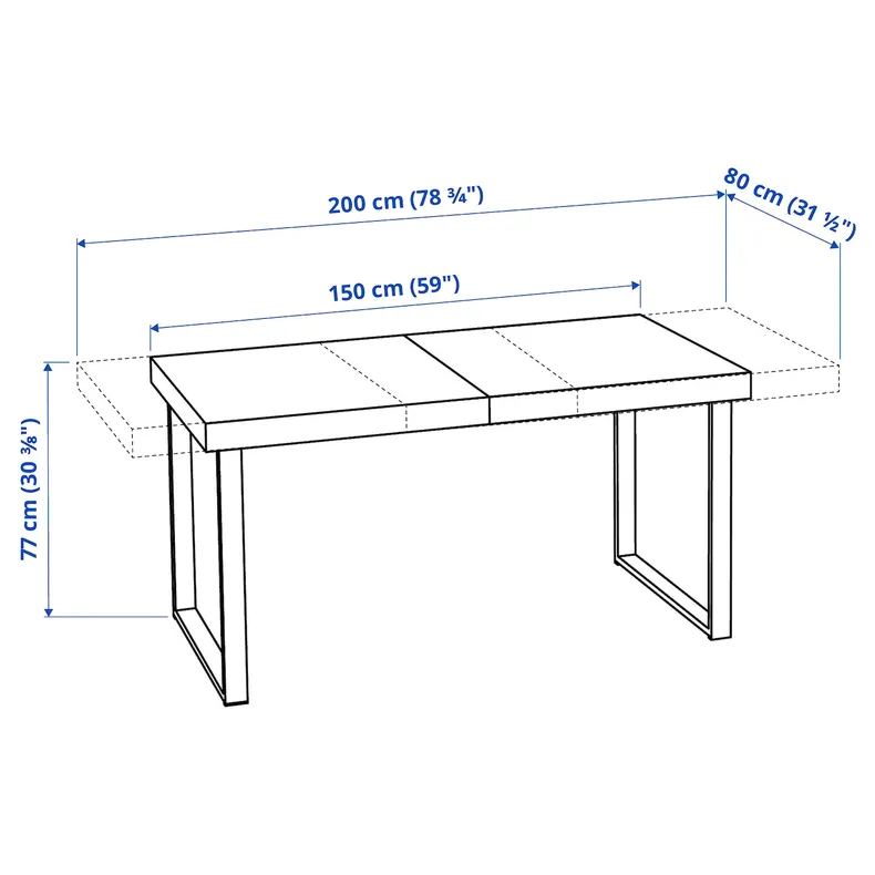 IKEA TARSELE ТАРСЕЛЕ, розкладний стіл, чорний шпон, чорний, 150, 200x80 см фото №6