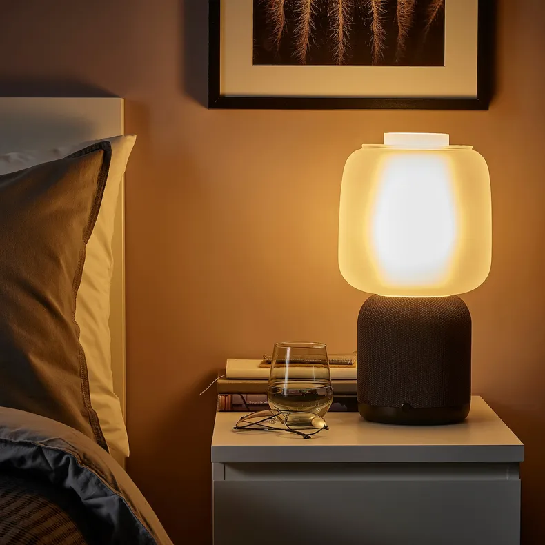 IKEA SYMFONISK СИМФОНИСК, лампа / Wi-Fi динамик,стеклян абажур, чёрный / белый 394.826.82 фото №2