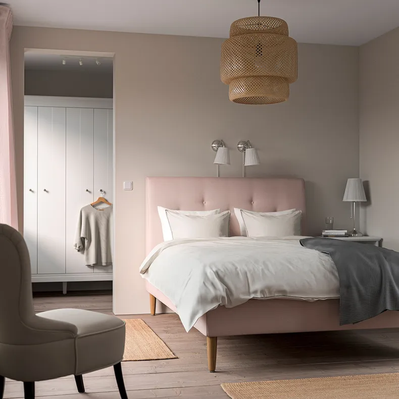 IKEA IDANÄS ІДАНЕС, каркас ліжка з оббивкою, Gunnared блідо-рожевий, 140x200 см 204.589.36 фото №2