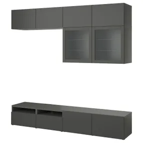 IKEA BESTÅ БЕСТО, шкаф для ТВ, комбин / стеклян дверцы, Lappviken / Sindvik темно-серый, 240x42x231 см 795.561.62 фото