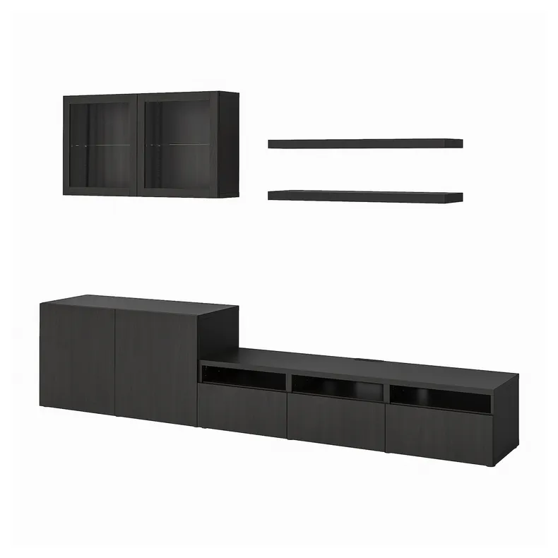 IKEA BESTÅ БЕСТО / LACK ЛАКК, комбінація шаф для телевізора, чорно-коричневий, 300x42x195 см 893.987.37 фото №1
