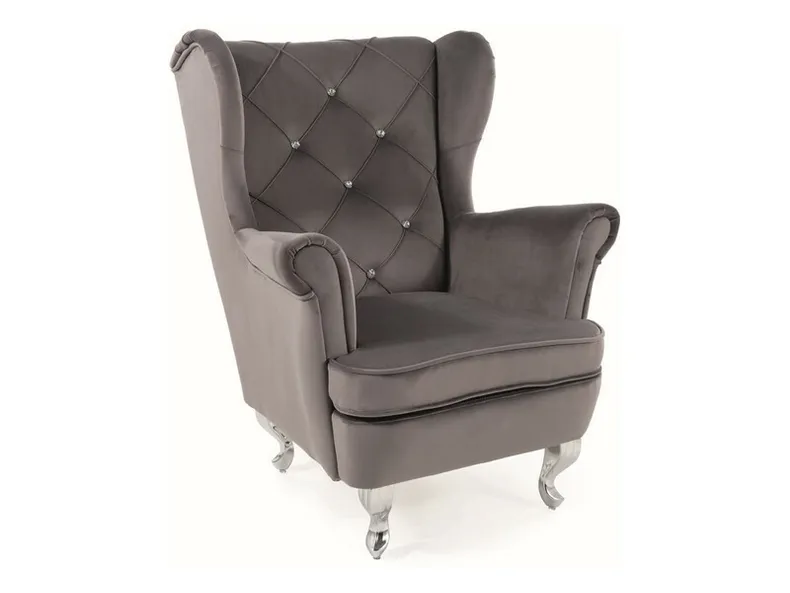 Детское мягкое кресло бархатное SIGNAL LILI Velvet, Bluvel 14 - серый / серебро фото №1