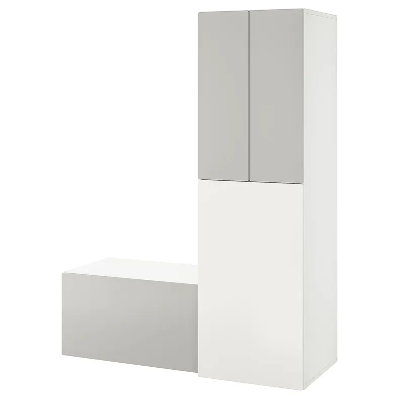 IKEA SMÅSTAD СМОСТАД, гардероб з висувним модулем, біло-сірий з лавкою з відділенням для зберігання, 150x57x196 см 694.838.16 фото №1