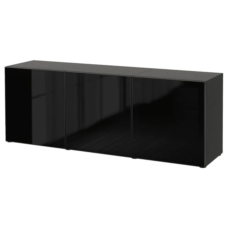 IKEA BESTÅ БЕСТО, комбинация для хранения с дверцами, черный / коричневый / глассвик черный / тонированное стекло, 180x42x65 см 293.250.70 фото №1
