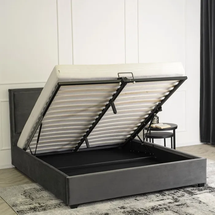 Кровать двуспальная бархатная MEBEL ELITE ANDRE Velvet, 160x200 см, серый фото №4