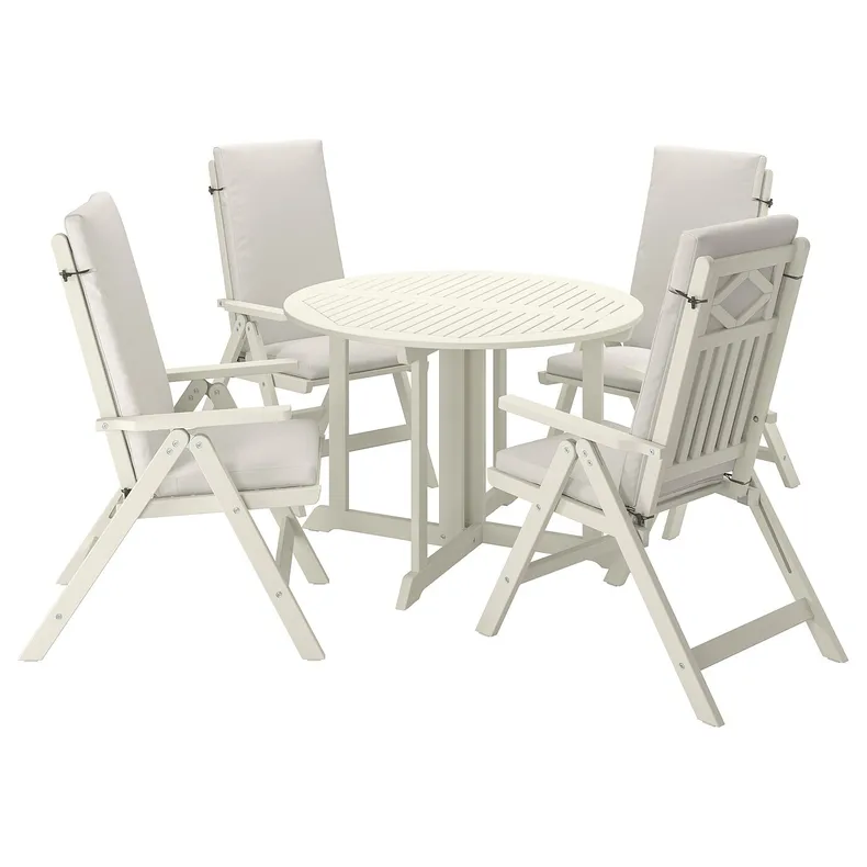 IKEA BONDHOLMEN БОНДХОЛЬМЕН, стіл+4 крісла з відкид спин/вуличн, білий/бежевий/бежевий Фрессон/Дувхольмен 895.498.78 фото №1