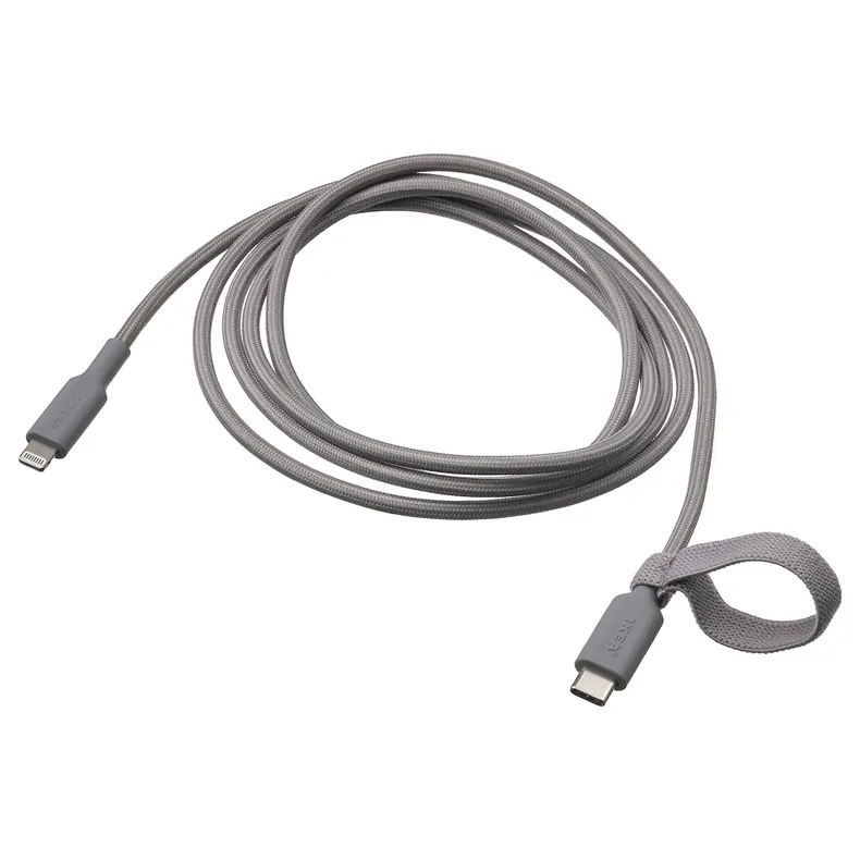 IKEA LILLHULT ЛИЛЛЬХУЛЬТ, кабель USB-C–lightning, серый, 1.5 m 405.811.10 фото №1