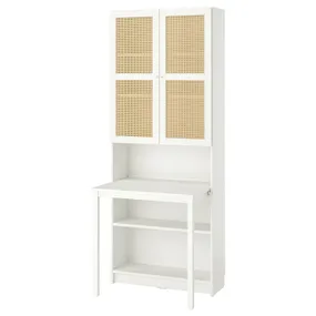 IKEA BILLY БІЛЛІ / HÖGADAL ХЕГАДАЛ, стелаж зі столом, білий/плетений бамбук, 80x202 см 195.639.38 фото